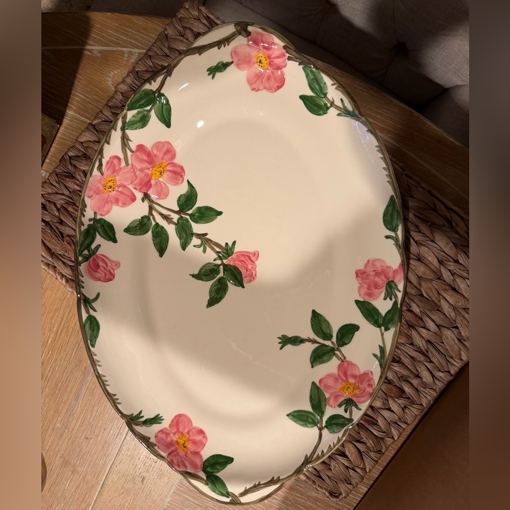 Franciscan Turkey Platter with Pink Floral and Green Leaves